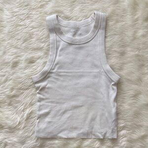 Aerie White Cropped Ribbed Tank Top Size Small